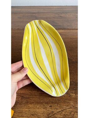 Yellow Striped Mid Mod Polish Pottery Dish - Made in Poland